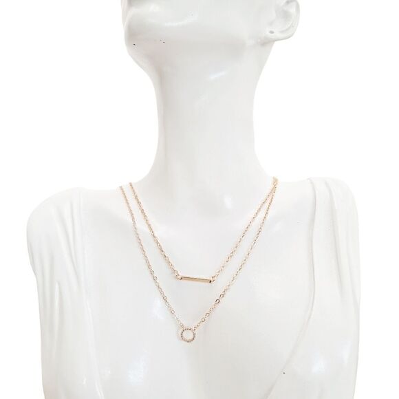 💖 2/$30 Gold Statement Layered dainty bar & rhinestone ring pendants Necklace - Picture 4 of 12